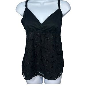 Old Navy Womens Babydoll Crochet Black Tank Top Size Small Y2K Cottage Boho NWOT